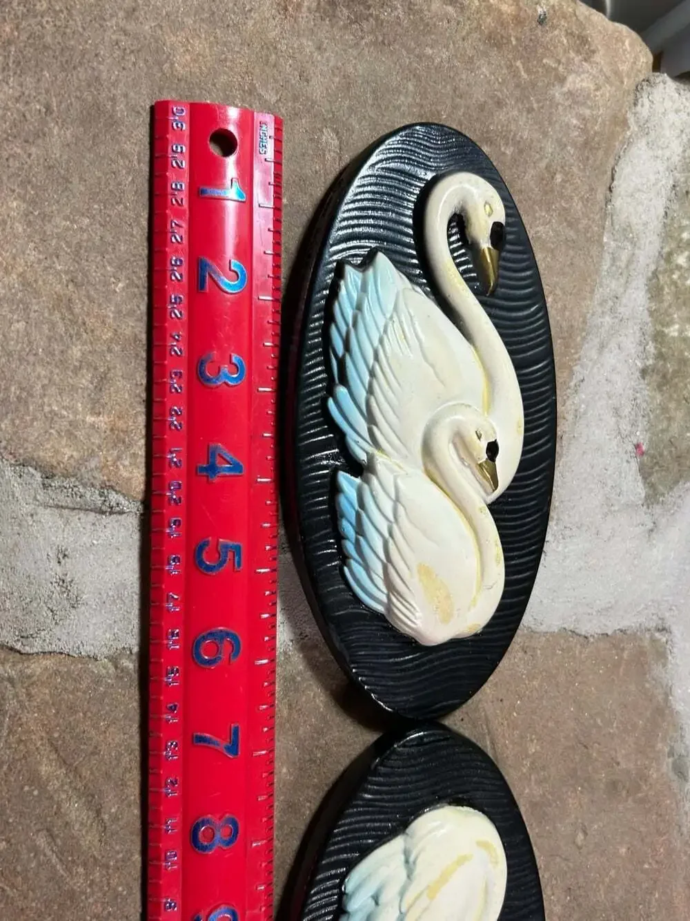 Miller Studios Swans Chalk Ware Wall Hangings Set of two white on black READ